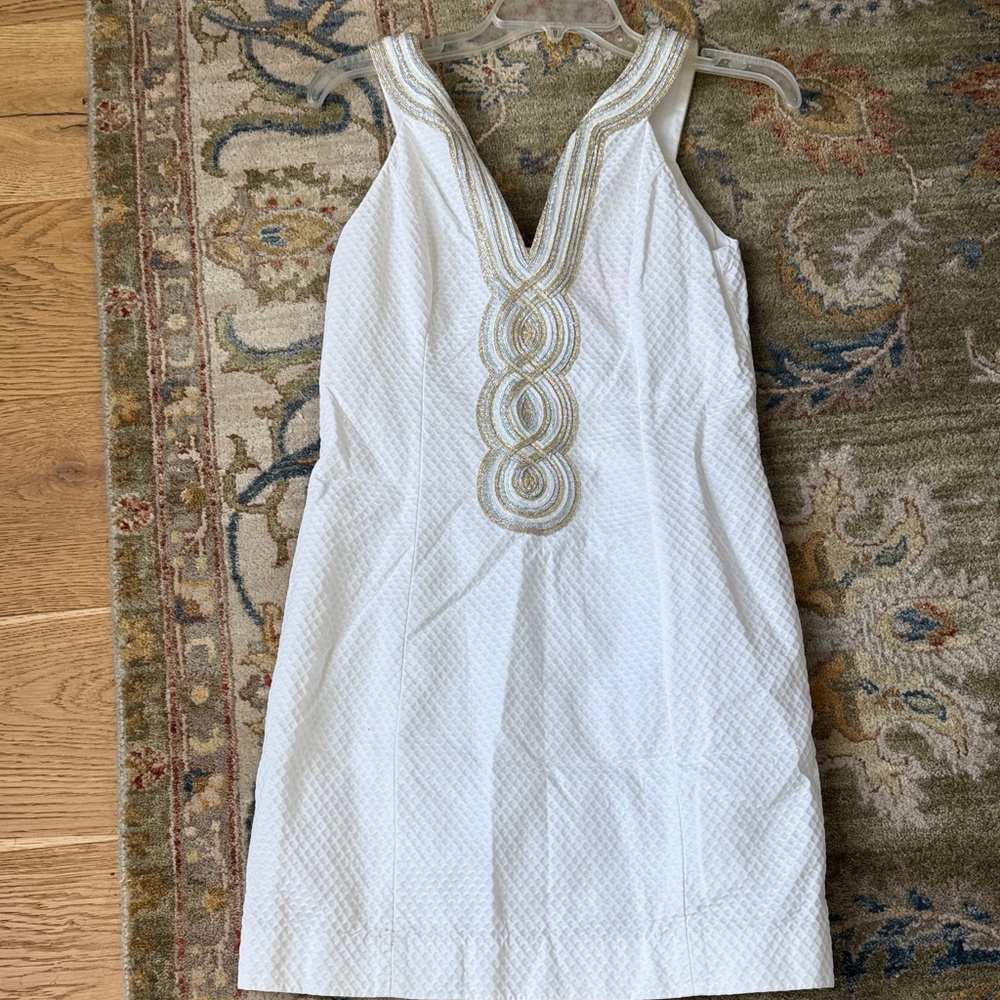 Lilly Pulitzer Valli Shift Dress in Resort White with Gold and Silver